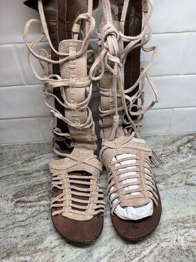 Free people Beige suede Lace-Up Gladiator Sandals for Women 36 6